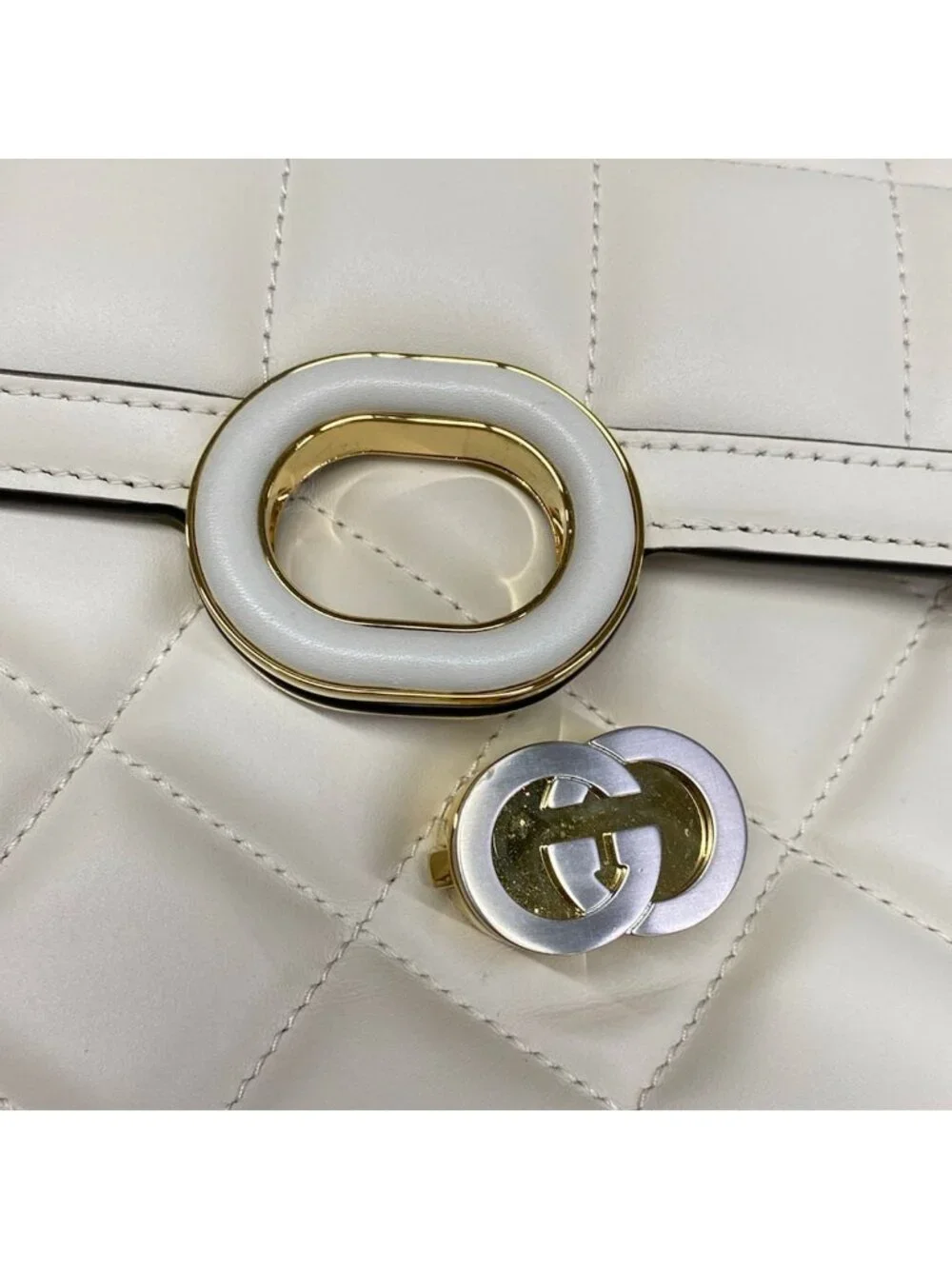 Gucci Shoulder Bag Deco Chain Ivory Leather